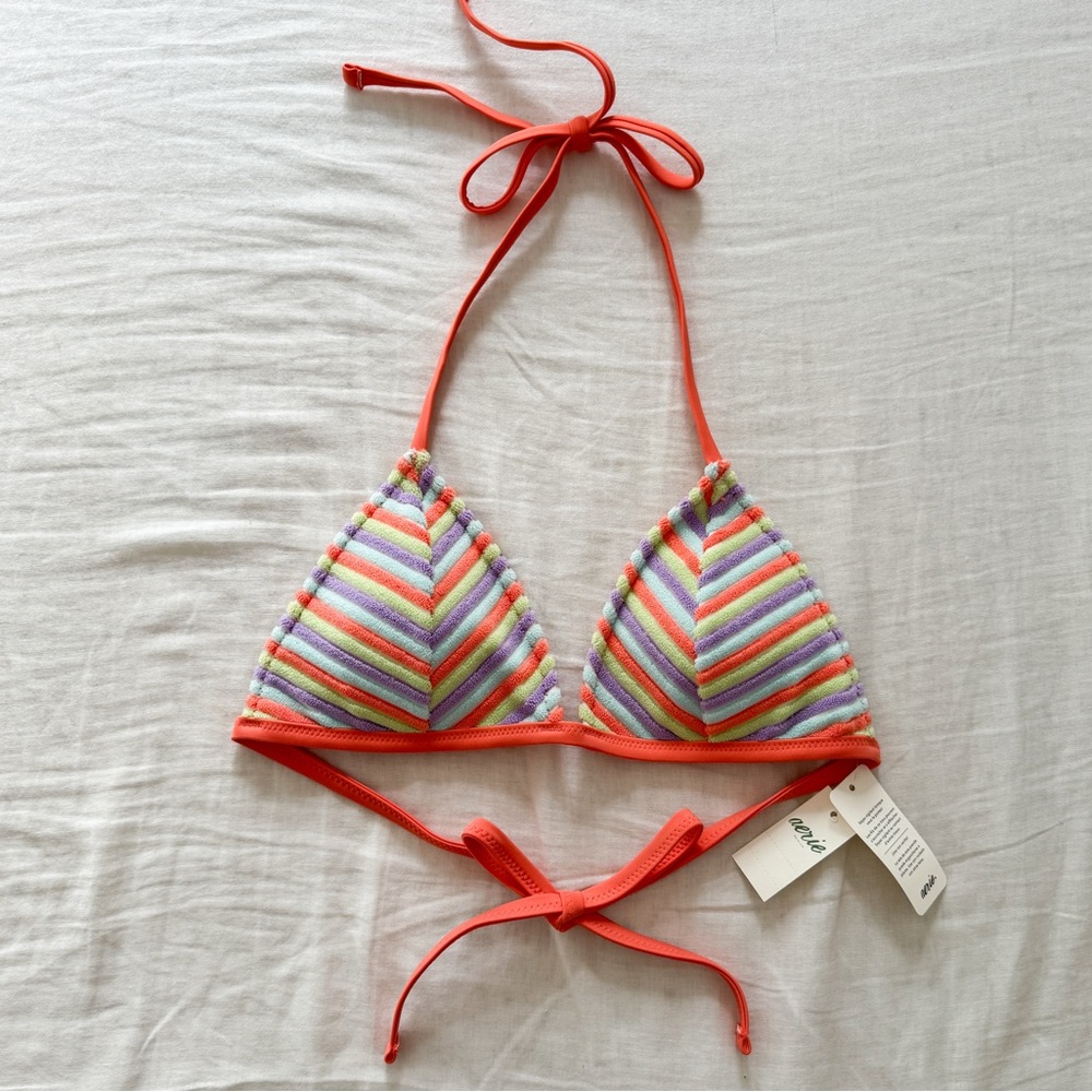 NWT Aerie Terry Cloth Triangle Bikini Top Size S Rainbow Stripe Y2K Swim S